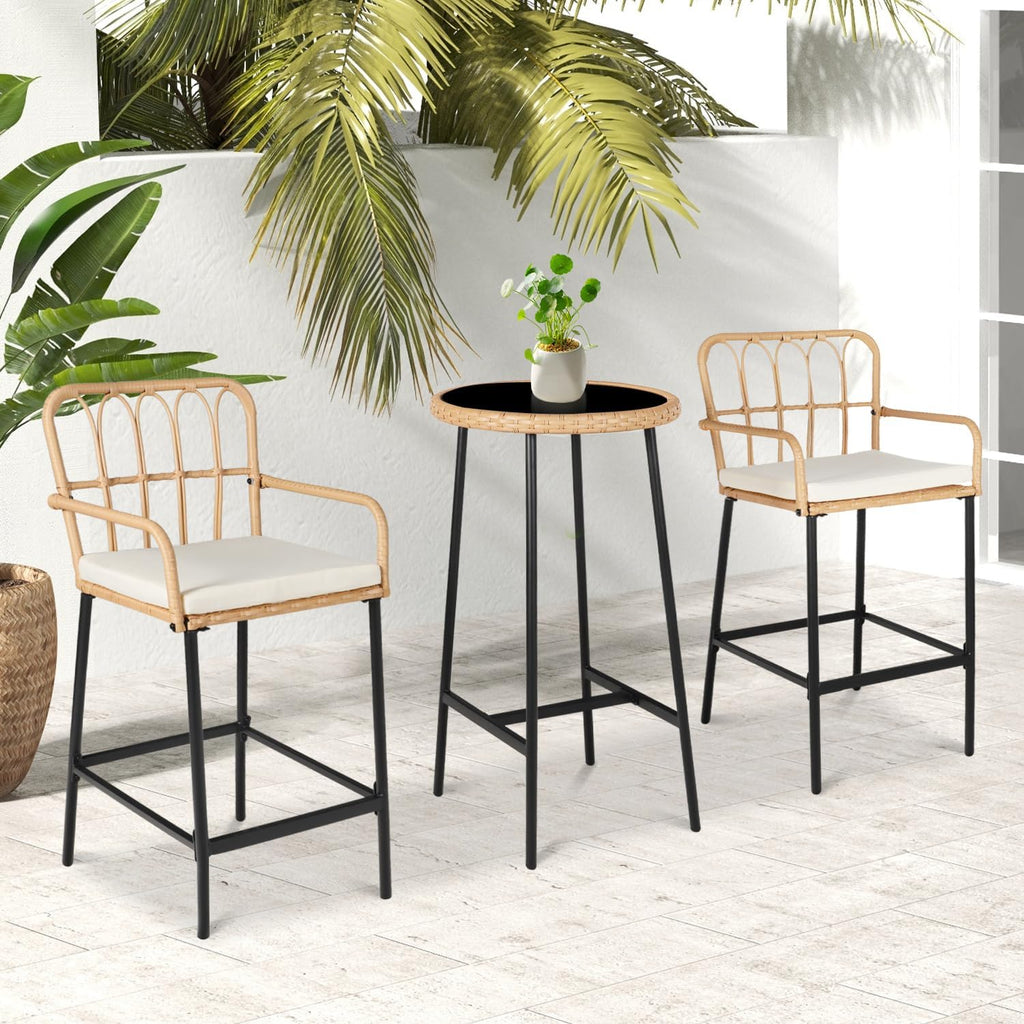 Wicker Patio Bar Height Cushioned Furniture Set