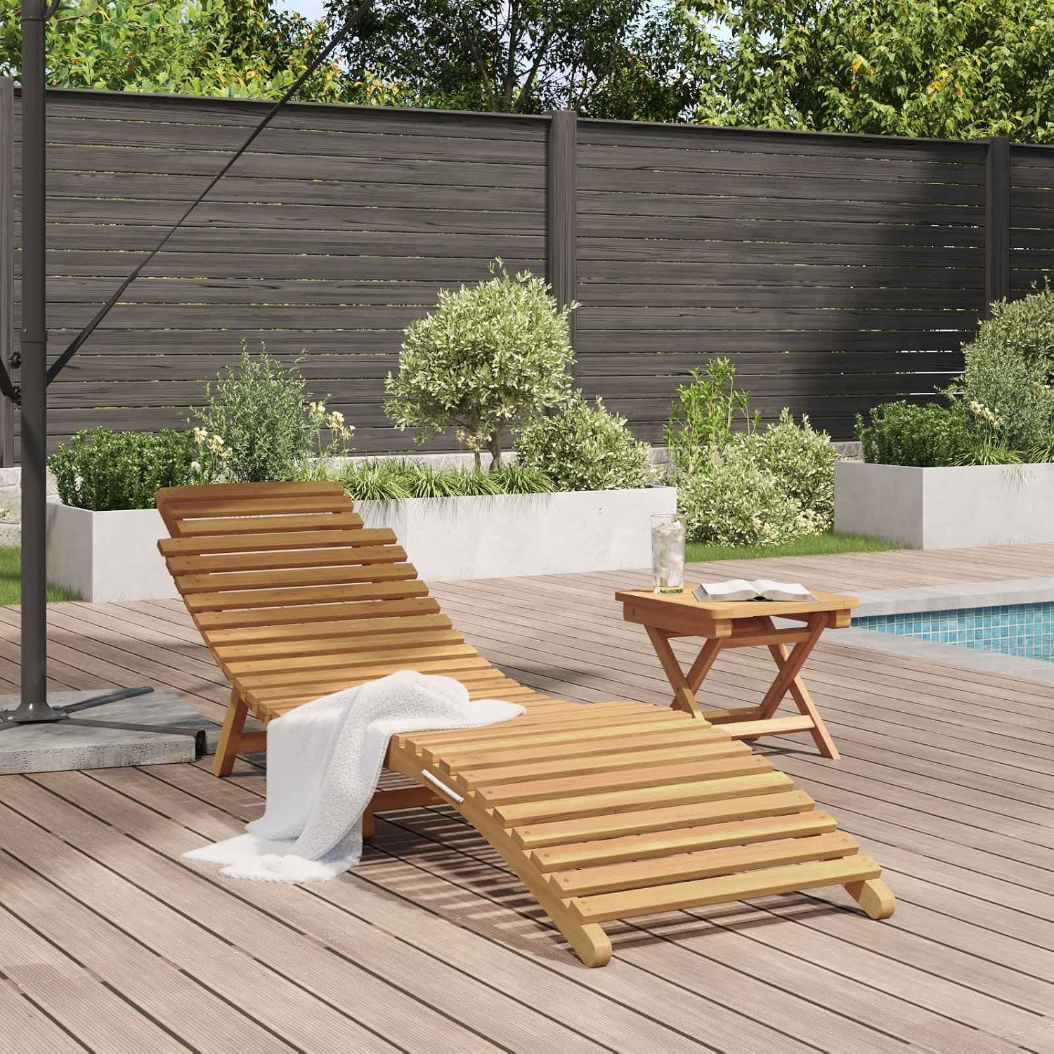 Foldable Solid‑Wood Outdoor Patio Sun Lounger