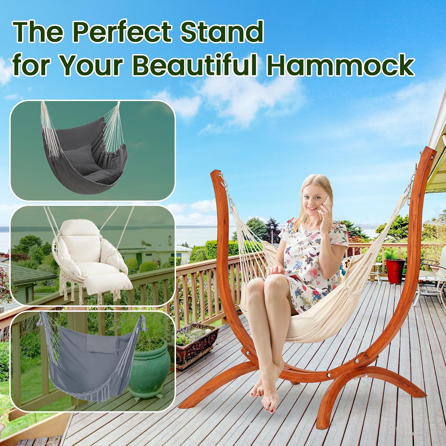 Heavy‑Duty Solid Wood Hammock Stand Only