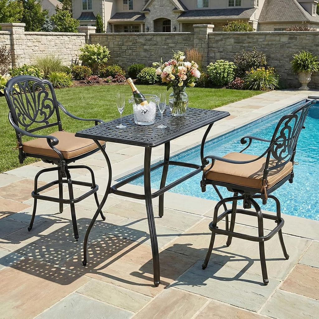Aluminum Patio Swivel Bar Bistro Furniture Set