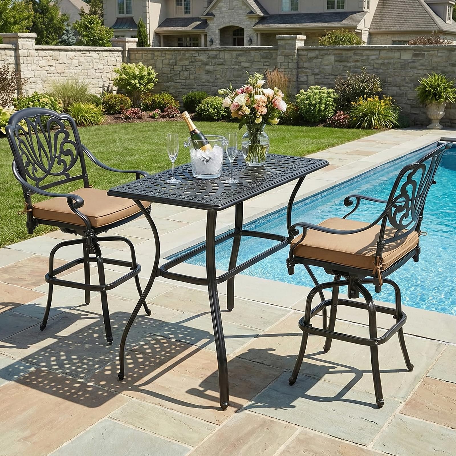 Aluminum Patio Swivel Bar Bistro Furniture Set