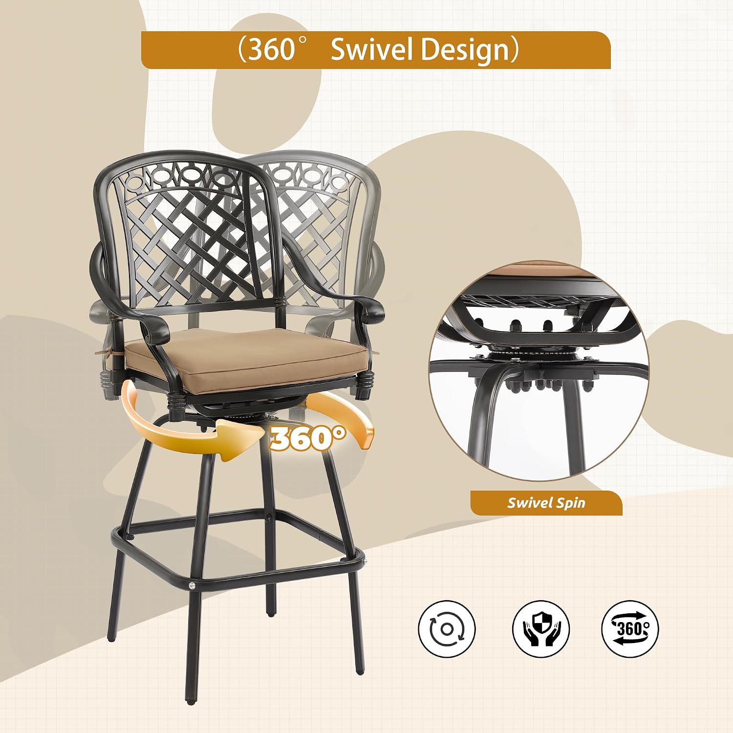 Cast‑Aluminum Swivel Patio Bar Height Set