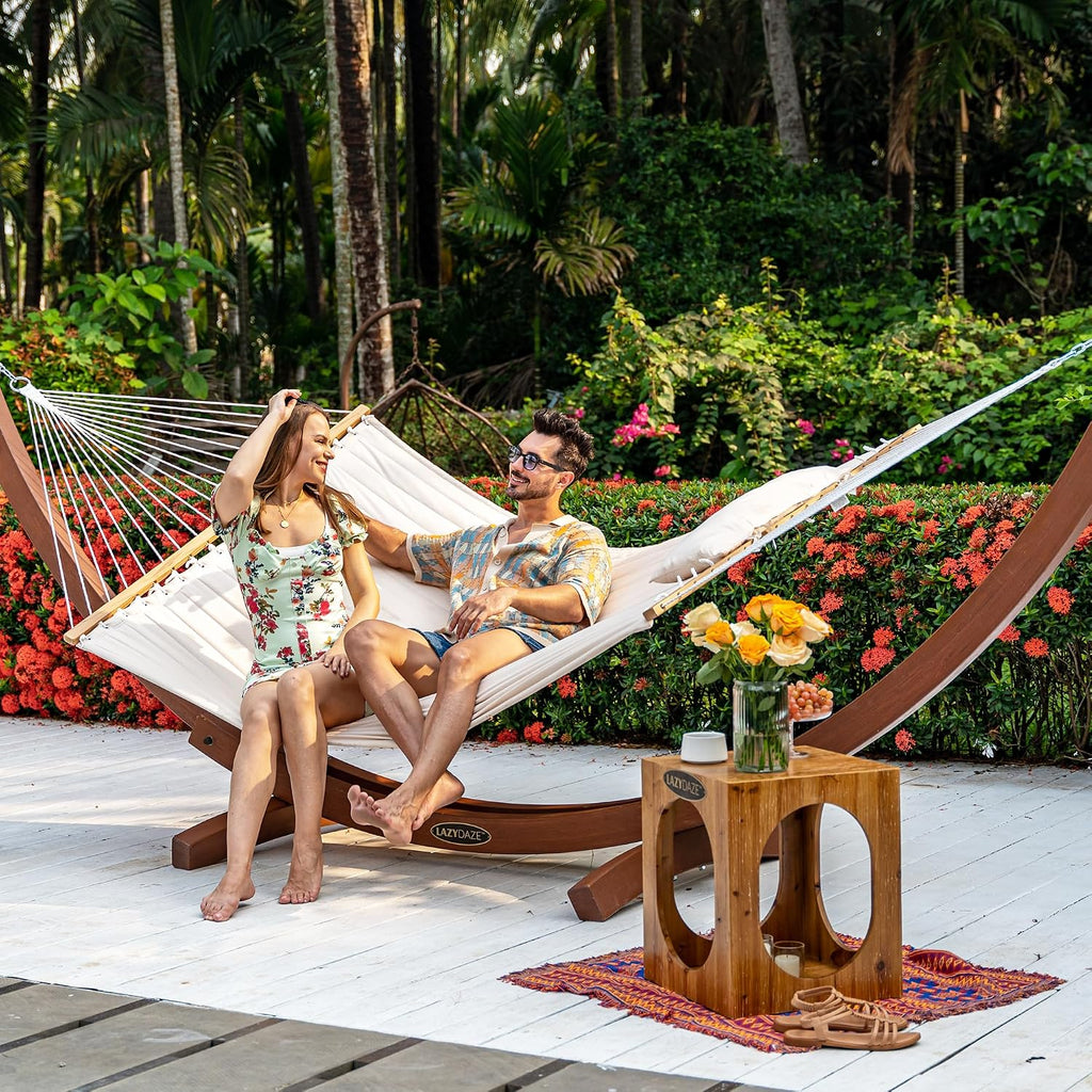 Double Quilted Hammock With Wooden Arc Stand