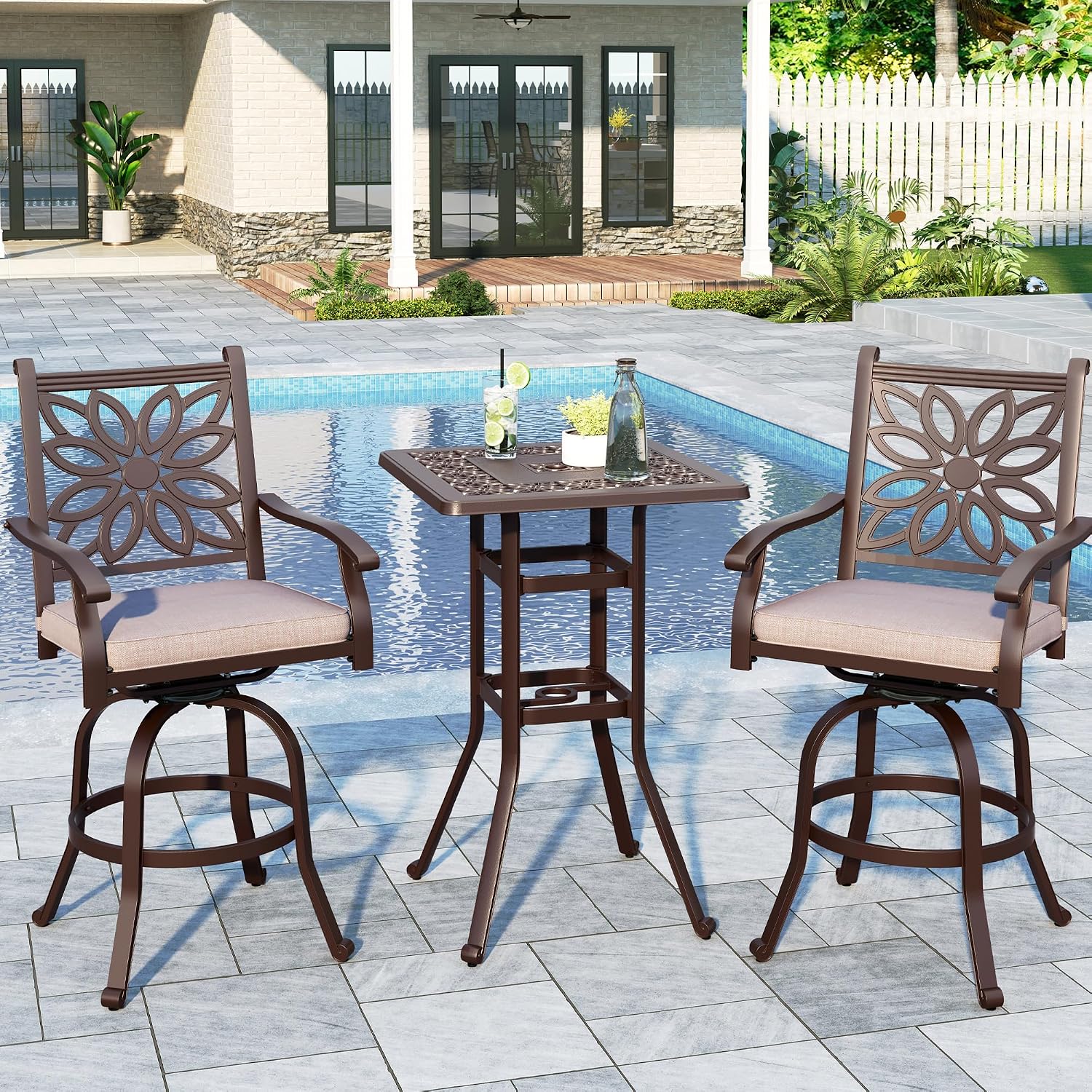 Cast‑Aluminum Outdoor Patio Bar Height Set