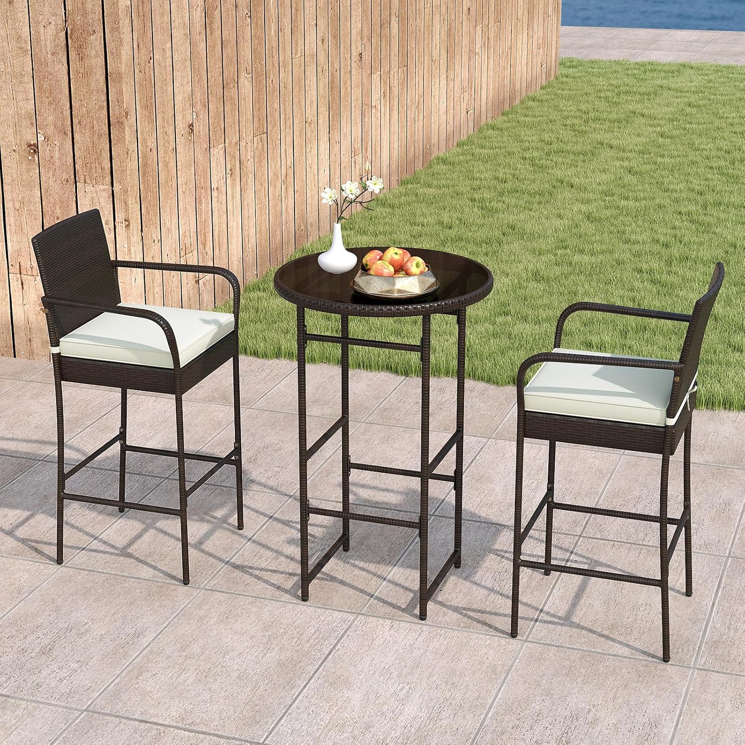 Rattan Patio Bar Height Bistro Furniture Set