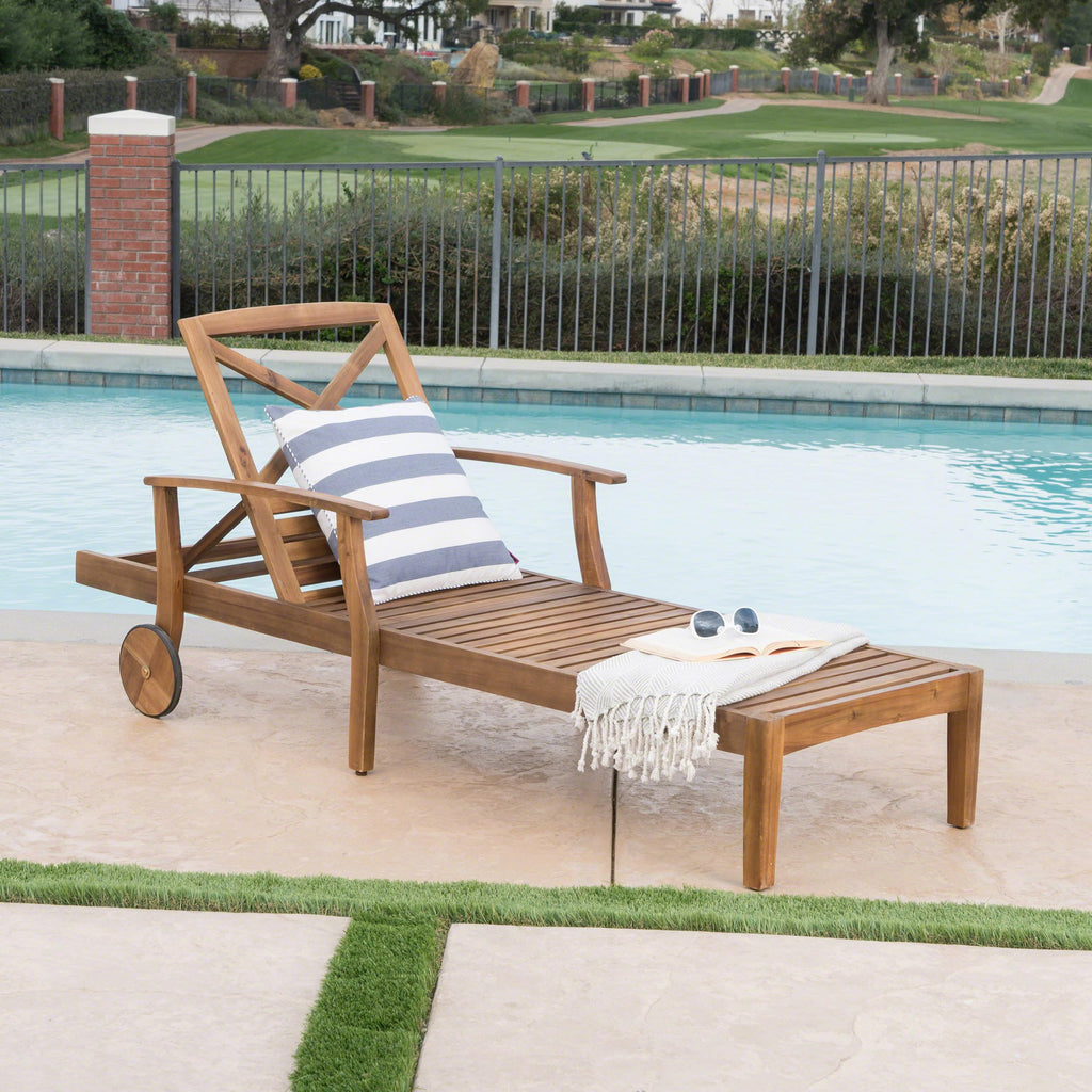 Wheeled Patio Poolside Chaise Lounge Chair
