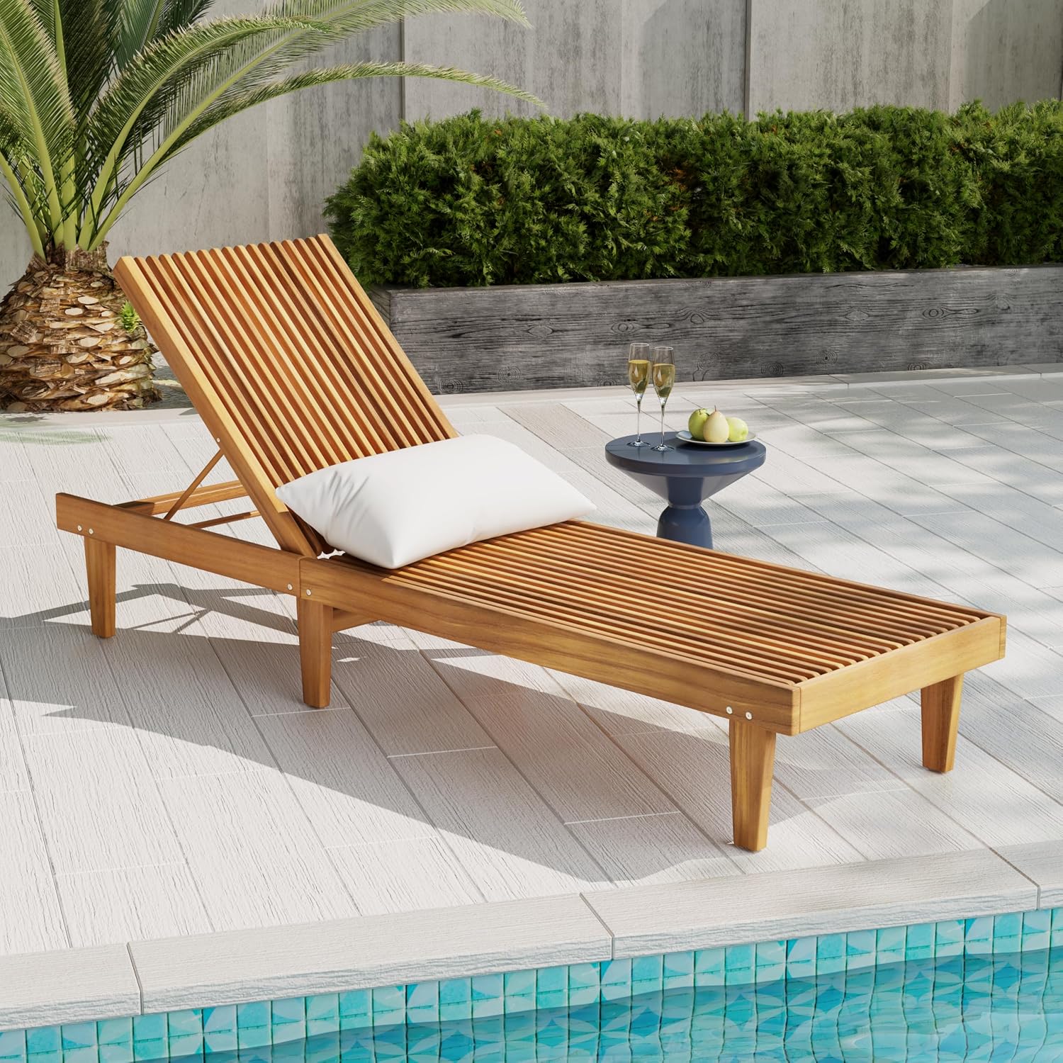 Acacia Wood Adjustable Patio Chaise Lounge Chair