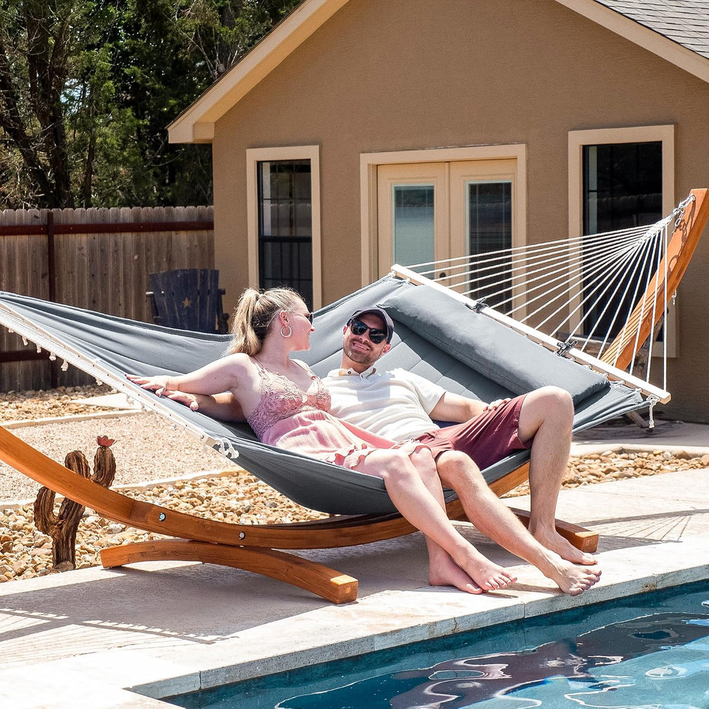 Double Hammock With Solid Wooden Stand